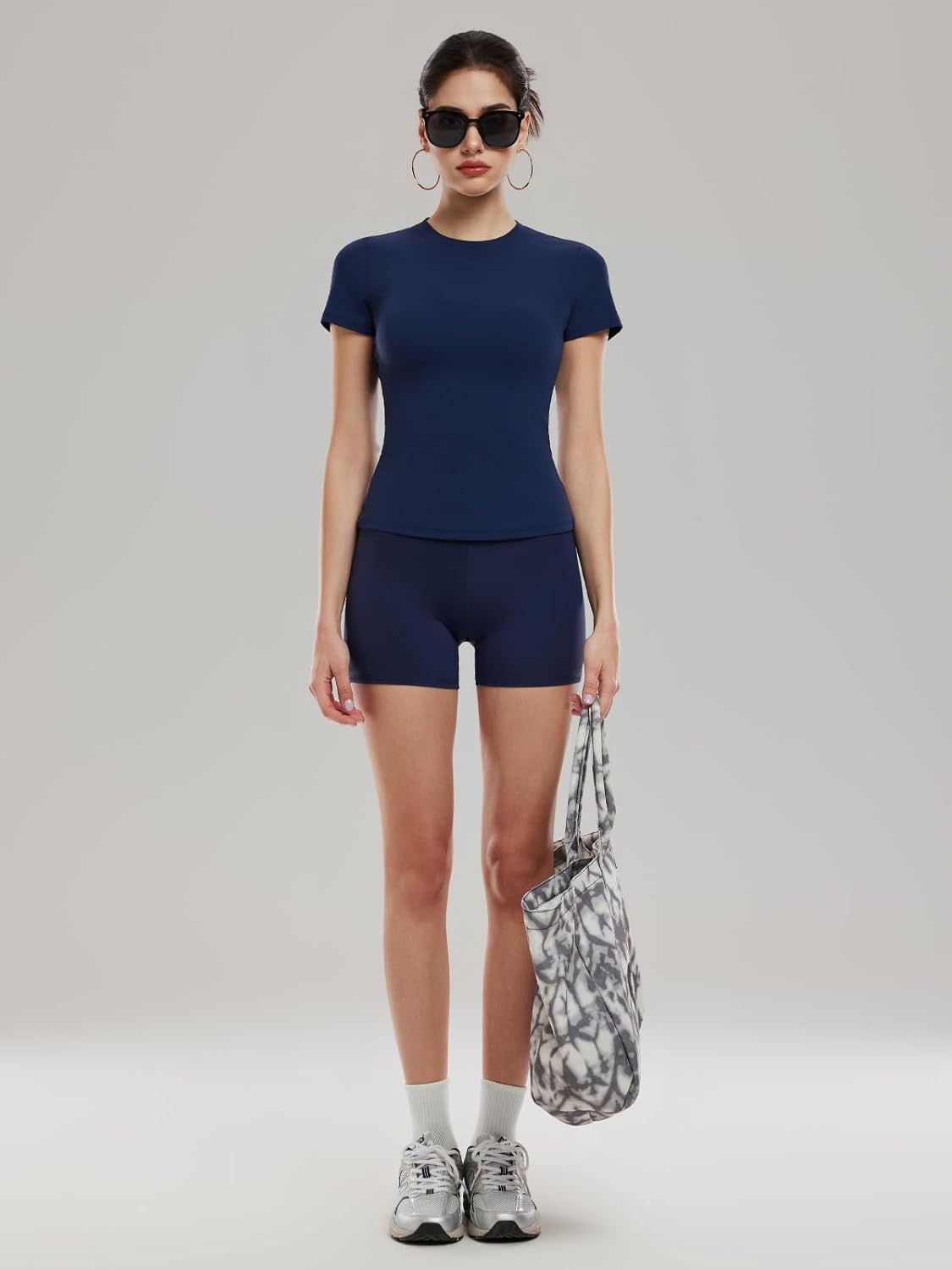 Women's 2 Piece Workout Set - Slim Fit Crew Neck T-Shirt & High Waisted 4 Inch Athletic Shorts