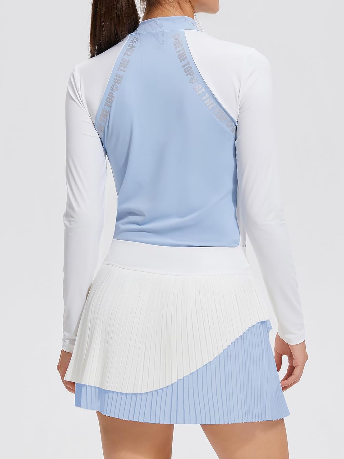 Airfree Two Piece Sets for Women Mock Neck Long Sleeve Tops Golf Skirts Outfits Pleated Tennis Skirt Fall Casual Sets