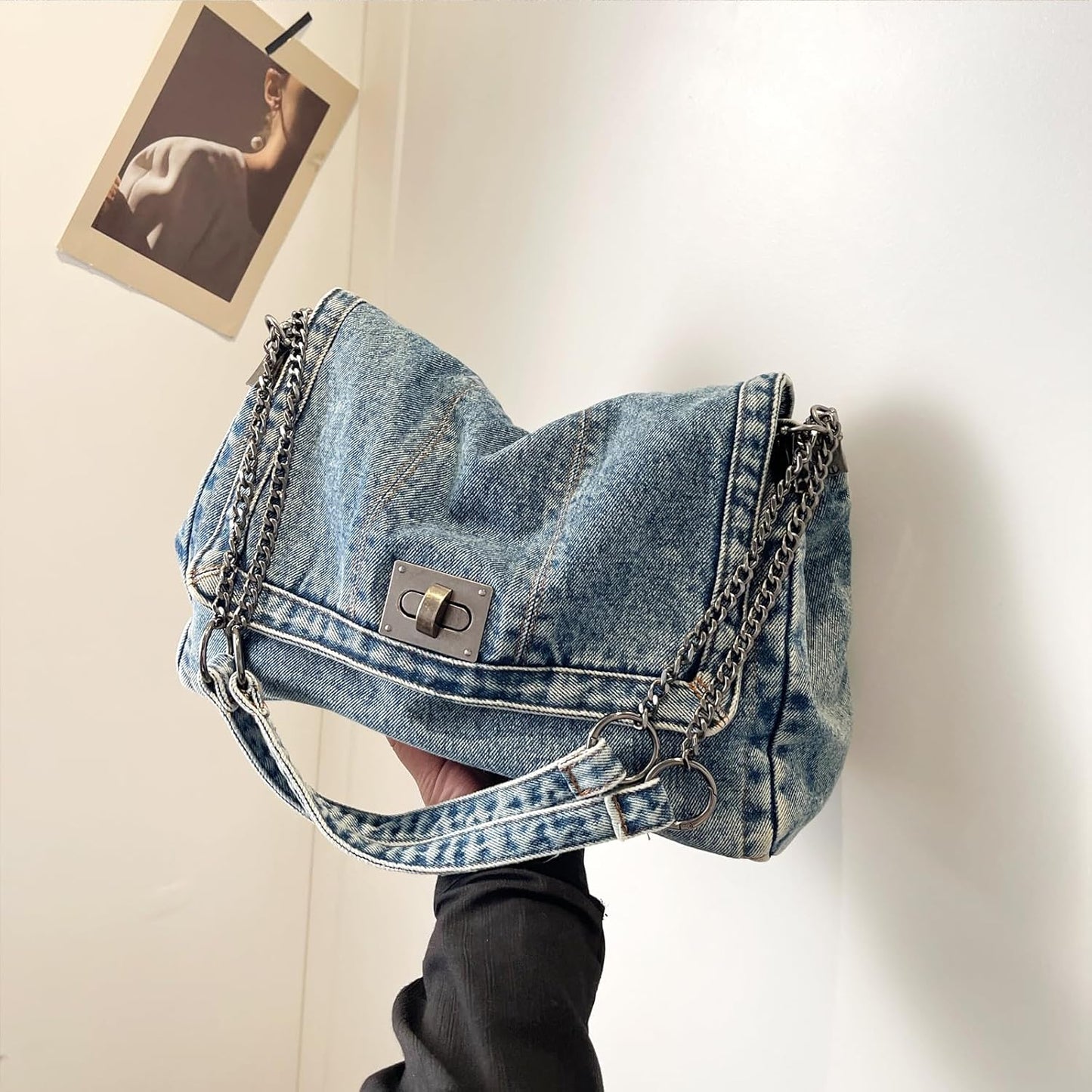 Large Denim Tote Bag for Women - Casual Retro Crossbody Shoulder Bag with Multiple Pockets