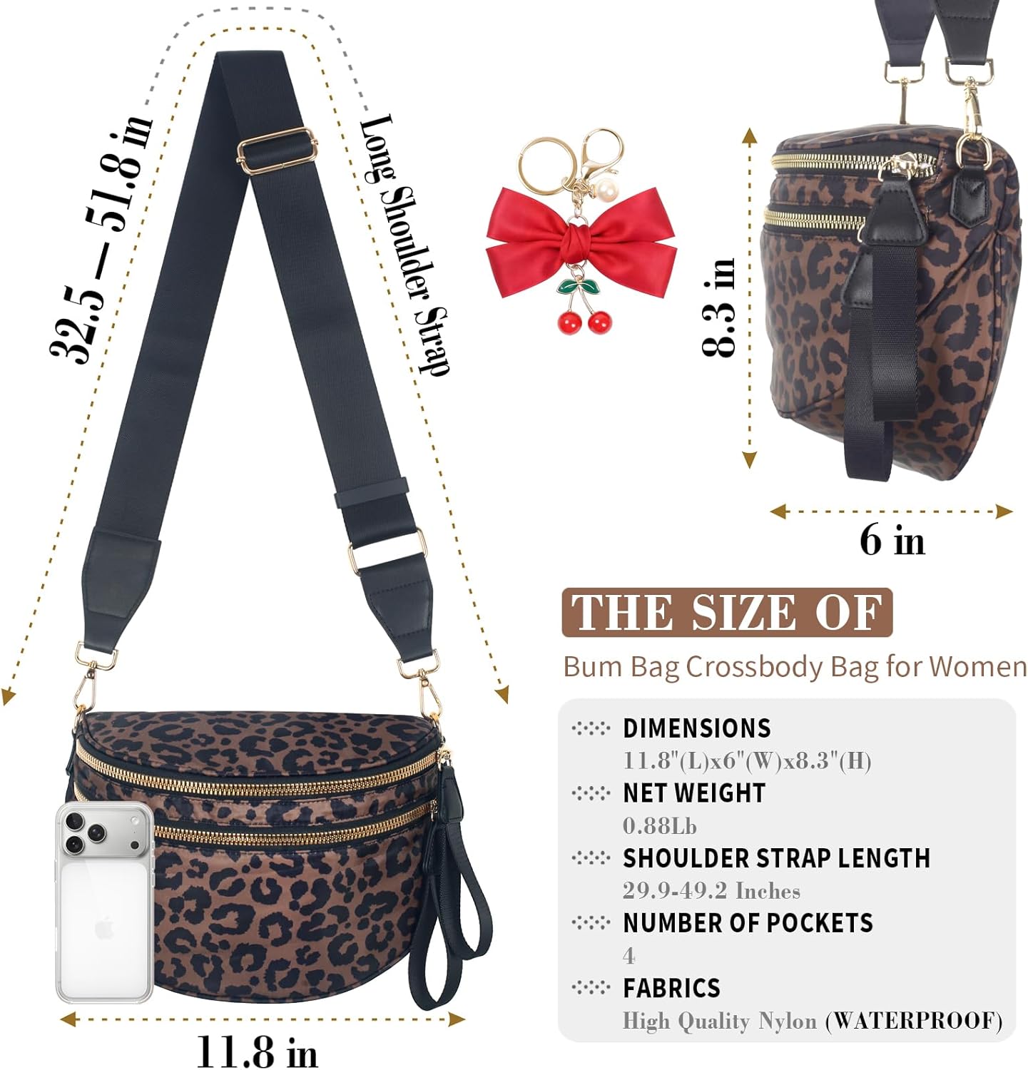 Leopard Print Crossbody Bag for Women - Spacious Nylon Bum Bag & Belt Wallet