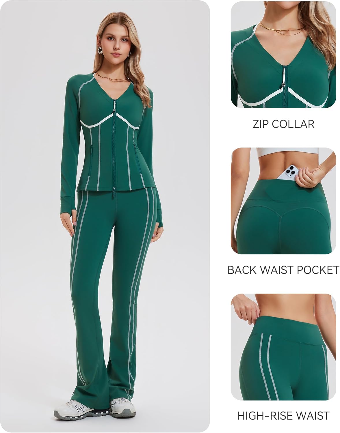 Mudere Womens 2 Piece Workout Set with Zip Up Long Sleeve Jacket High Waisted Flare Leggings Yoga Outfits