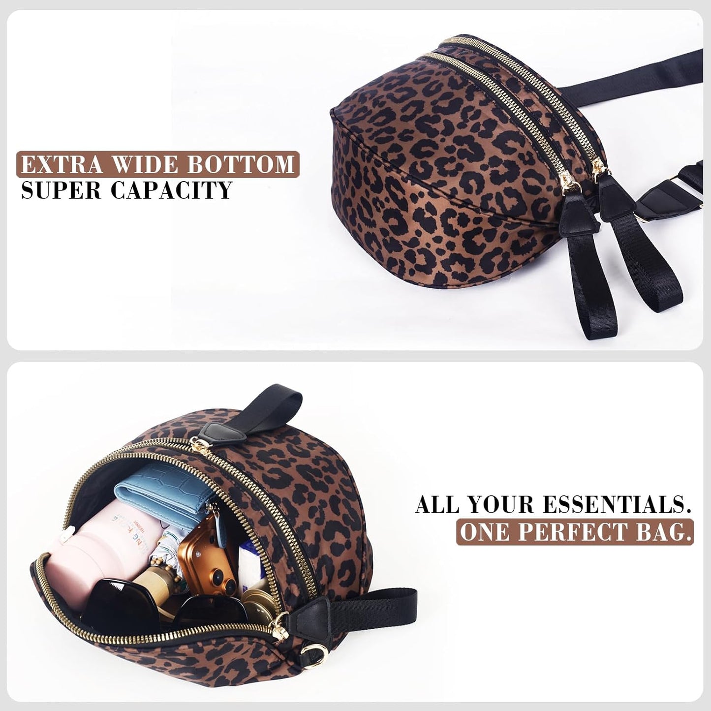 Leopard Print Crossbody Bag for Women - Spacious Nylon Bum Bag & Belt Wallet
