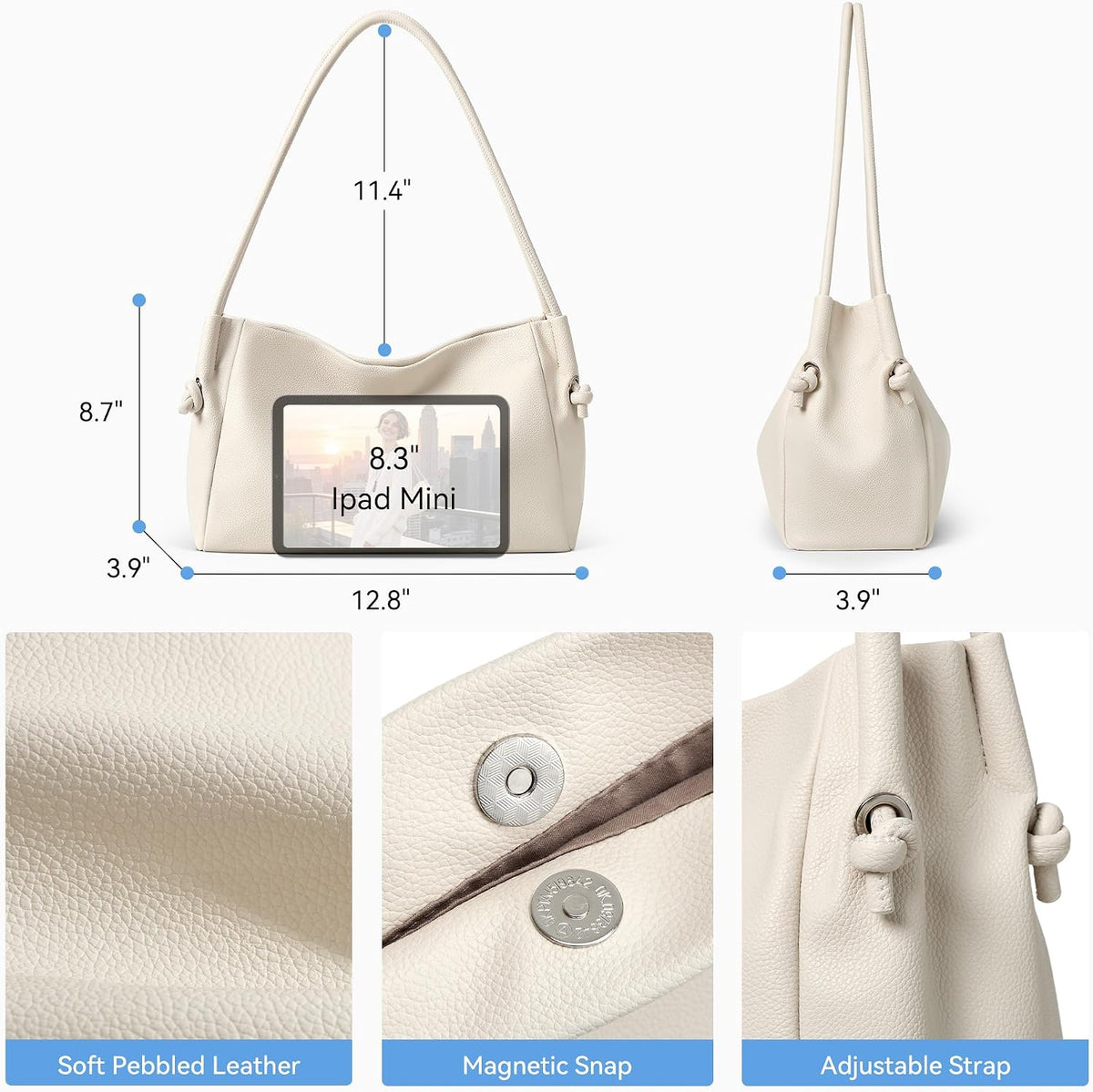 Shoulder Bag for Women - Pebbled Vegan Leather Purses, Soft Hobo Handbag for Travel and Work