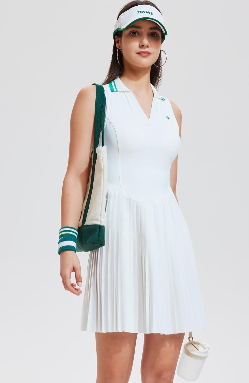 AFZ Women Pleated Golf Casual Polo Dress with Shorts V Neck Tennis Pickleball Athletic Outfits