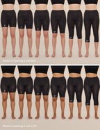 Inseam length comparison: 5, 7, 9, 12, 17 and 21 inch