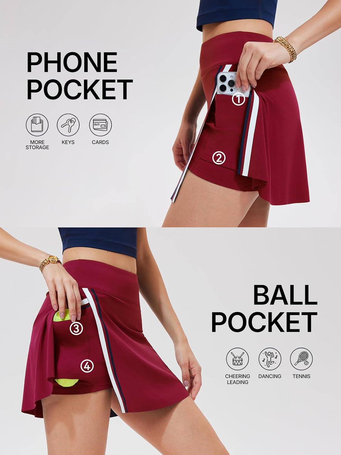 Women’s 2 Piece Tennis Skirt Set with Side Slit Skort and Padded Racerback Crop Top