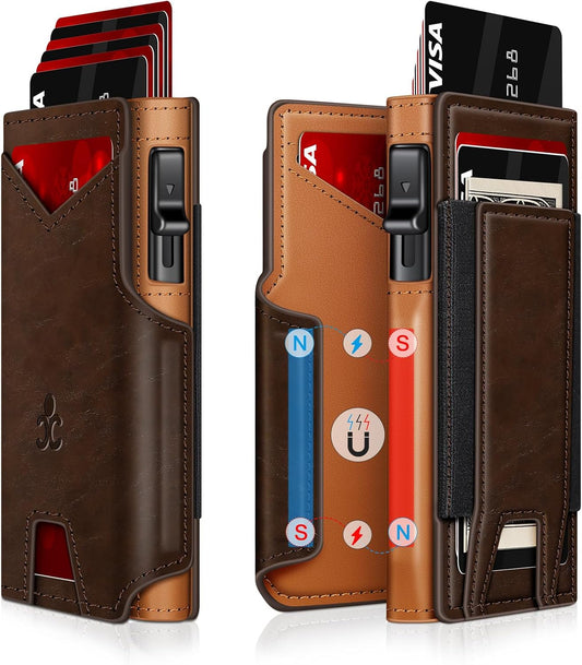 Slim Pop Up Wallet for Men - Bifold Minimalist RFID Blocking Card Holder with ID Window