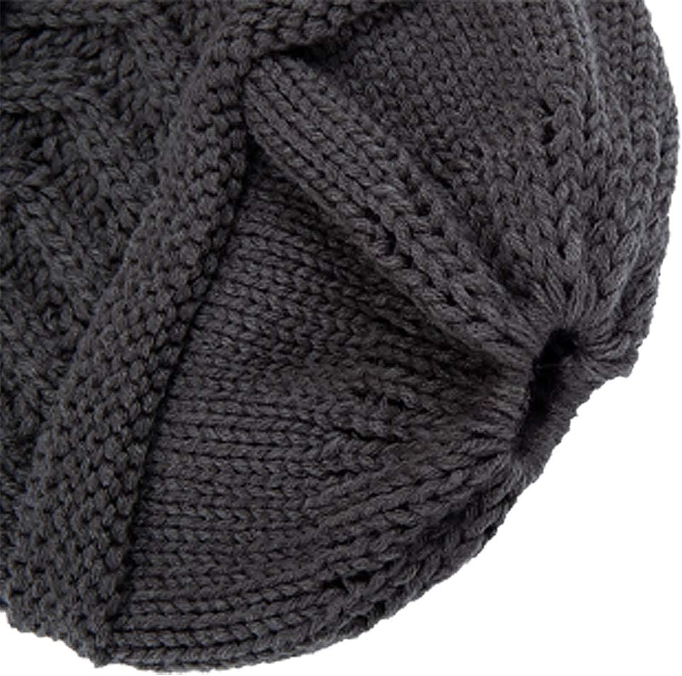 2 Pack Ponytail Beanie for Women, Winter Warm Soft Stretch Cable Knit Messy High Bun Hat