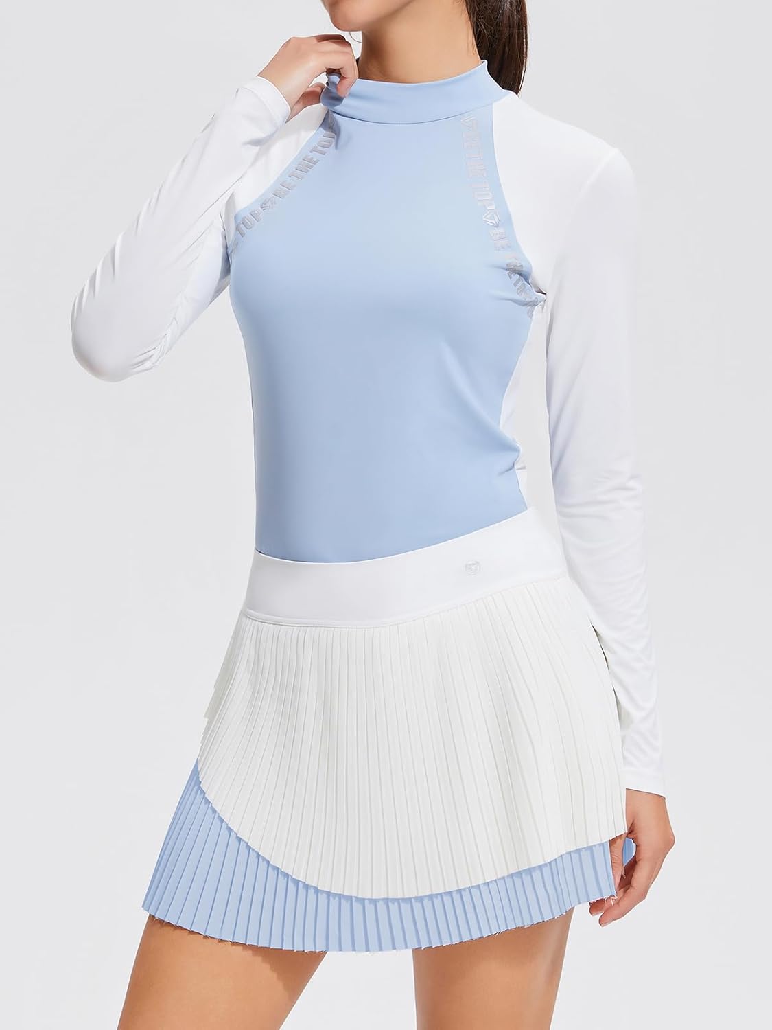 Airfree Two Piece Sets for Women Mock Neck Long Sleeve Tops Golf Skirts Outfits Pleated Tennis Skirt Fall Casual Sets