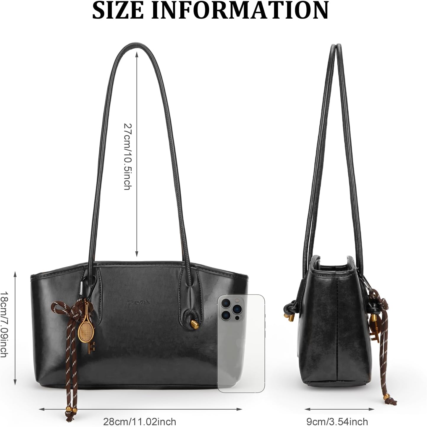 Vintage Brown Faux Leather Shoulder Bag - Fall Hobo Handbag with Cute Pendant
