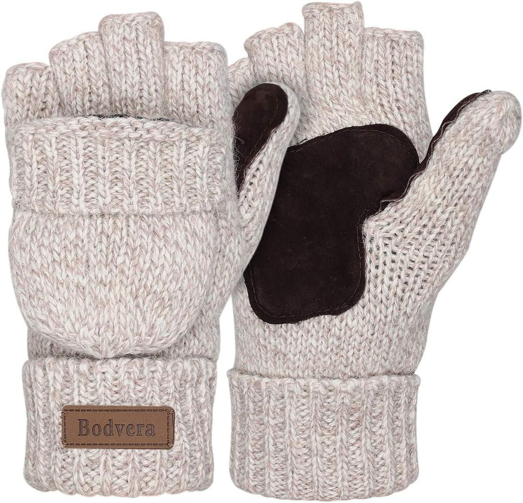Thermal Insulation Fingerless Texting Wool Gloves for Women and Men - Winter Warm Knitted Convertible Mittens