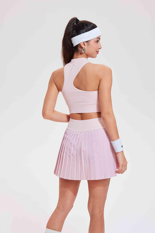 Tennis Skirt Sets for Women Half High Collar Irregular Bra Double Ruffle Golf Skirt Set Women 2 Piece Outfits