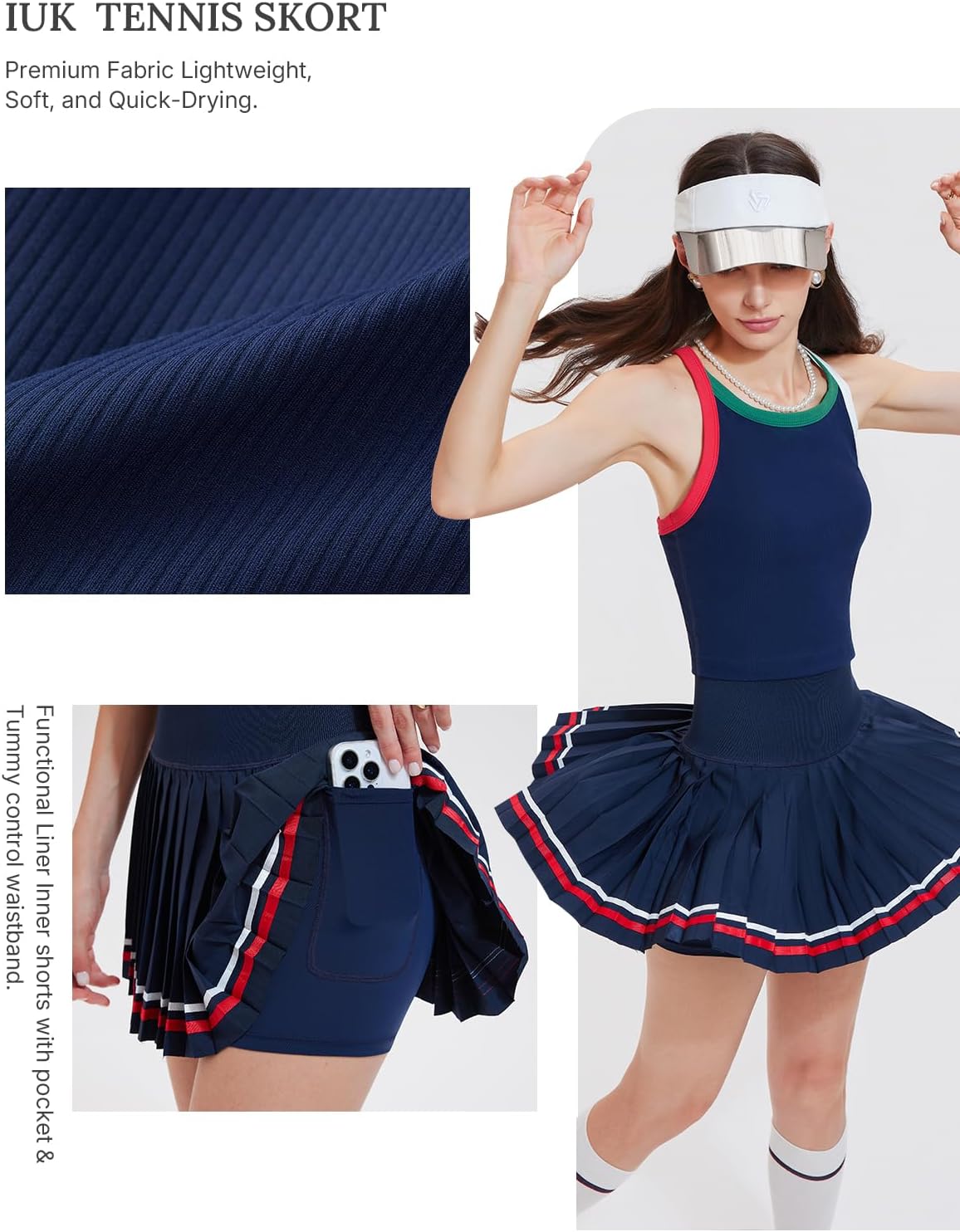 Women's 2 Piece Tennis Skirt Set - Racerback Tank Top and High Waisted Athletic Skort Outfit