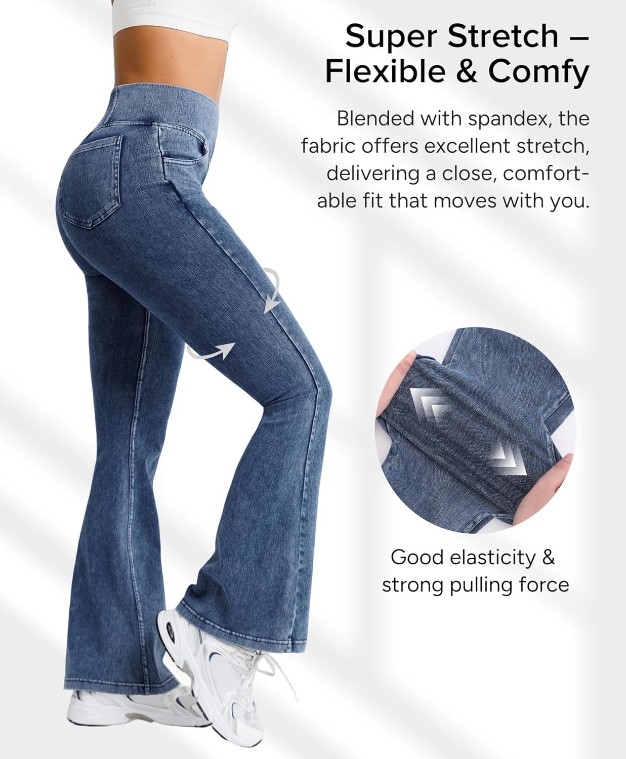 Women's 29" & 31" Flare Jeggings with 4 Pockets - Crossover Tummy Control Bell Bottom Jeans