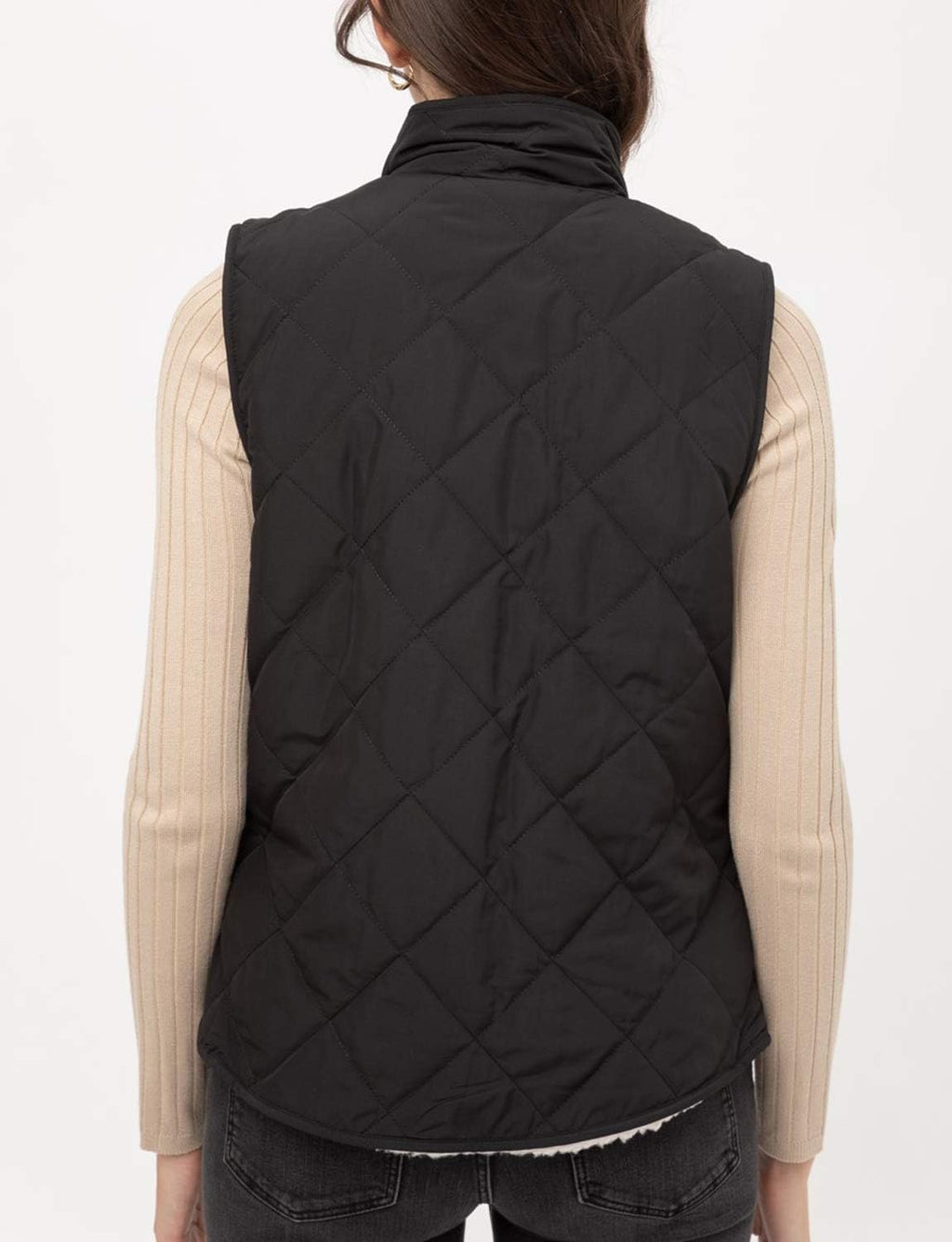 Women’s Quilted Vest - Reversible Lightweight Sleeveless Full Zip Up Faux Fur Lining Gilet Jacket with Pockets
