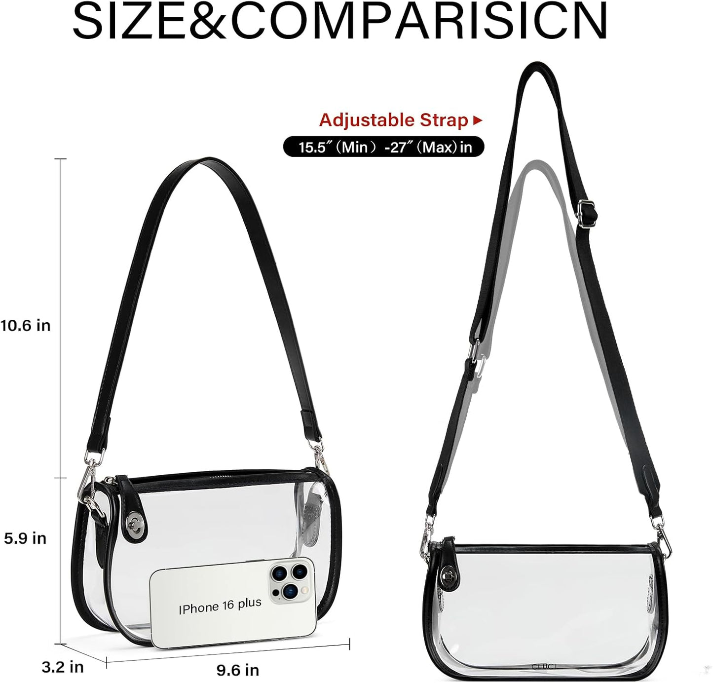 Clear Purse Crossbody Bag for Women - Transparent Shoulder Bag for Concerts and Sports Events