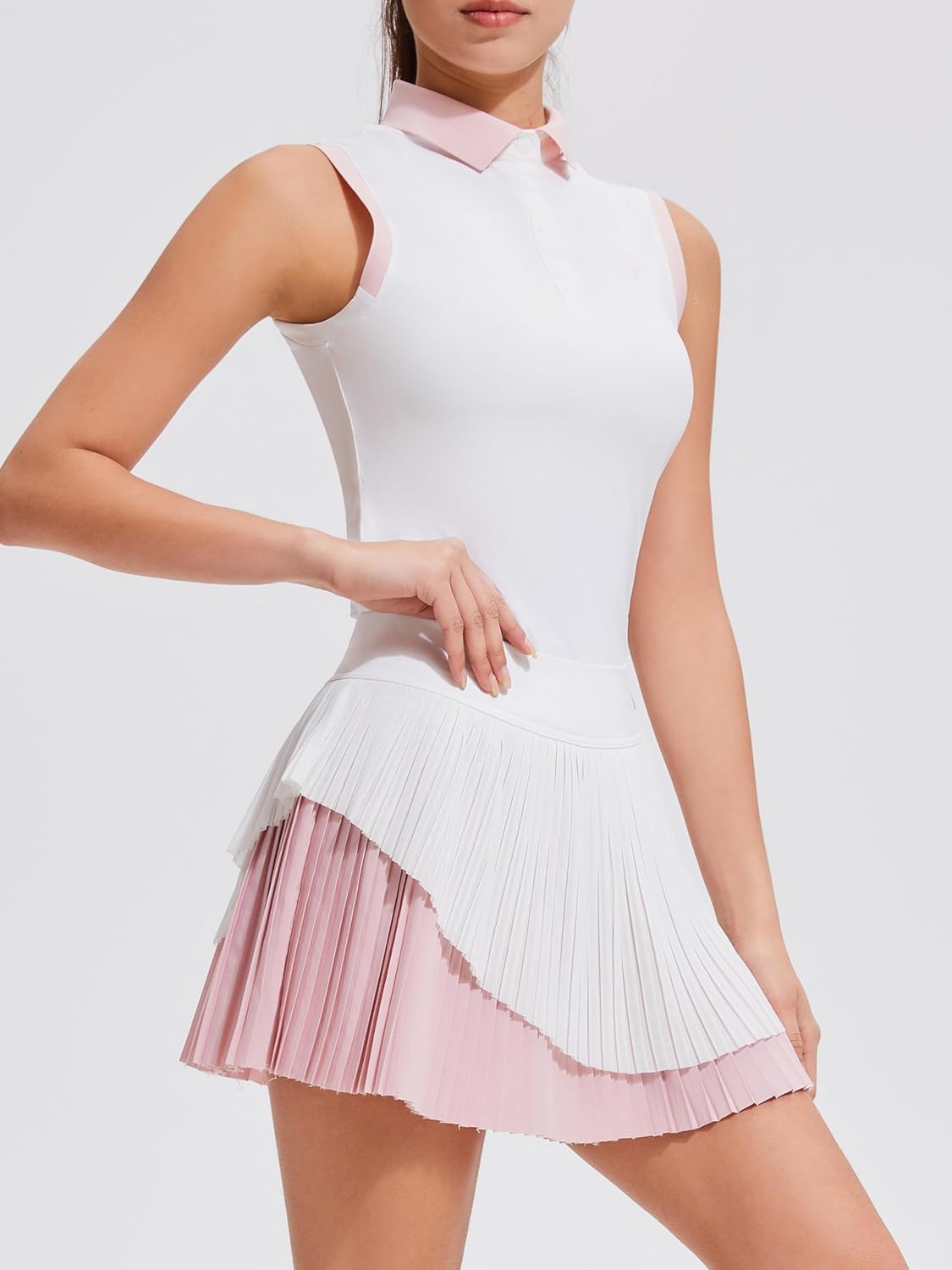 Two Piece Tennis Skirt Sets for Women 4 Button Double Ruffle Golf Polo Two Piece Skirt Set Women 2 Piece Outfits