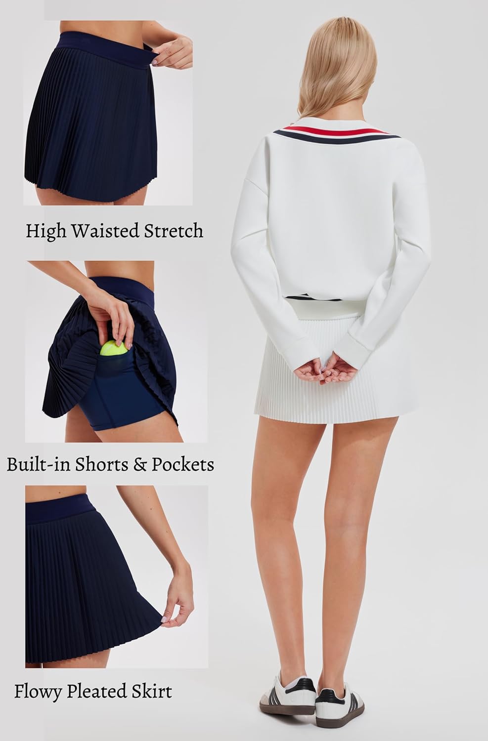 AFZ Two Piece Tennis Sets for Women Casual Sweatshirt Skirt Set Long Sleeve Golf Sweatsuits Athletic Tennis Outfits