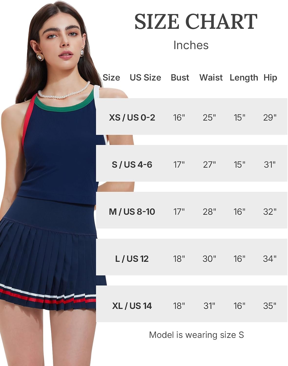 Women's 2 Piece Tennis Skirt Set - Racerback Tank Top and High Waisted Athletic Skort Outfit