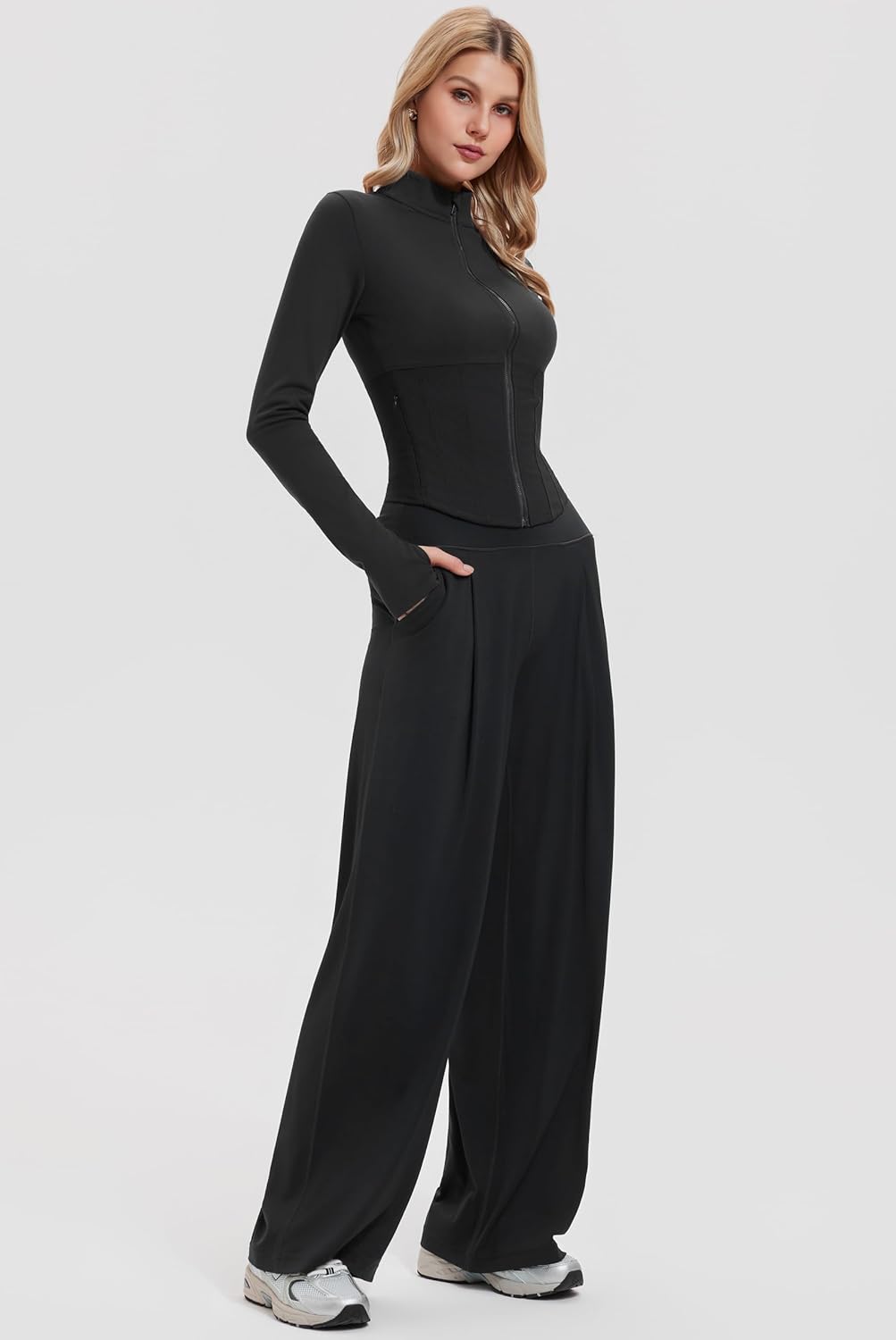 Mudere Women's 2 Piece Lounge Set Long Sleeve Full Zip Wide Leg Pants Casual Tracksuit Sweatsuit for Travel Fall Outfits