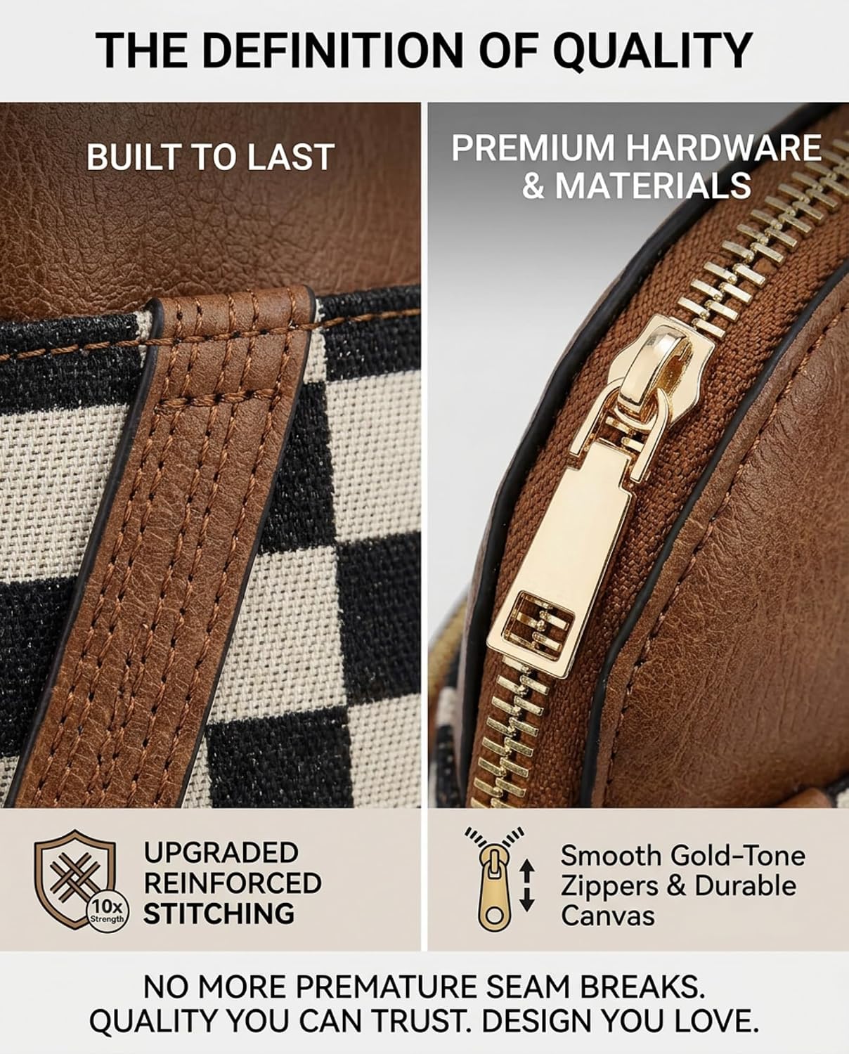 Checkered Crossbody Bag for Women, Lightweight Plaid PU Leather Canvas Handbag with Adjustable Strap