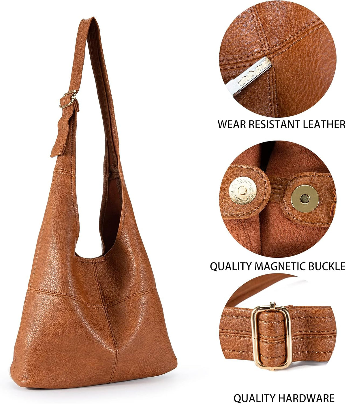 Ultra Soft Foldable Hobo Bag for Women - Slouchy Shoulder Handbag with Cosmetic Pouch
