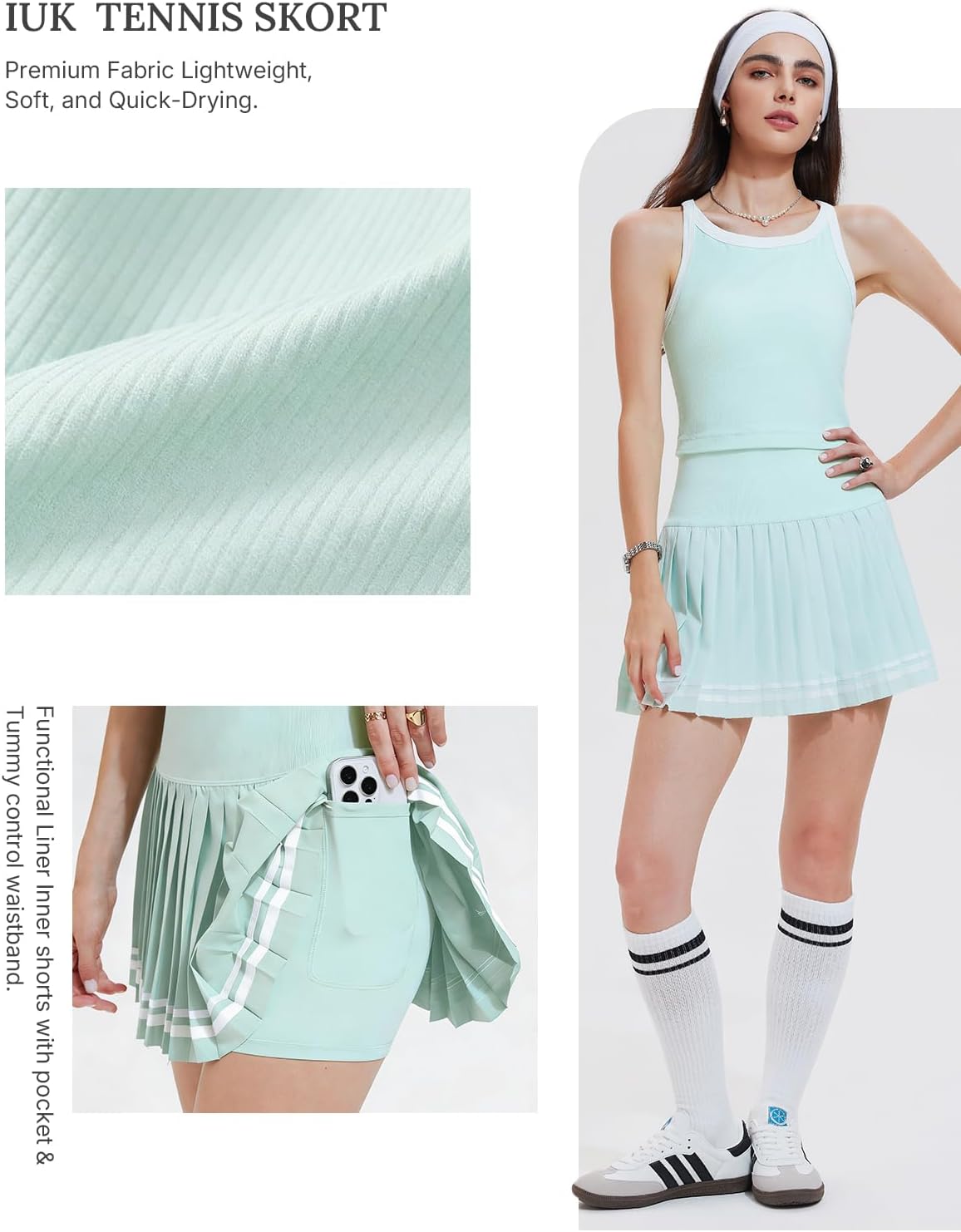 Women's 2 Piece Tennis Skirt Set - Racerback Tank Top and Athletic Golf Dress for Pickleball