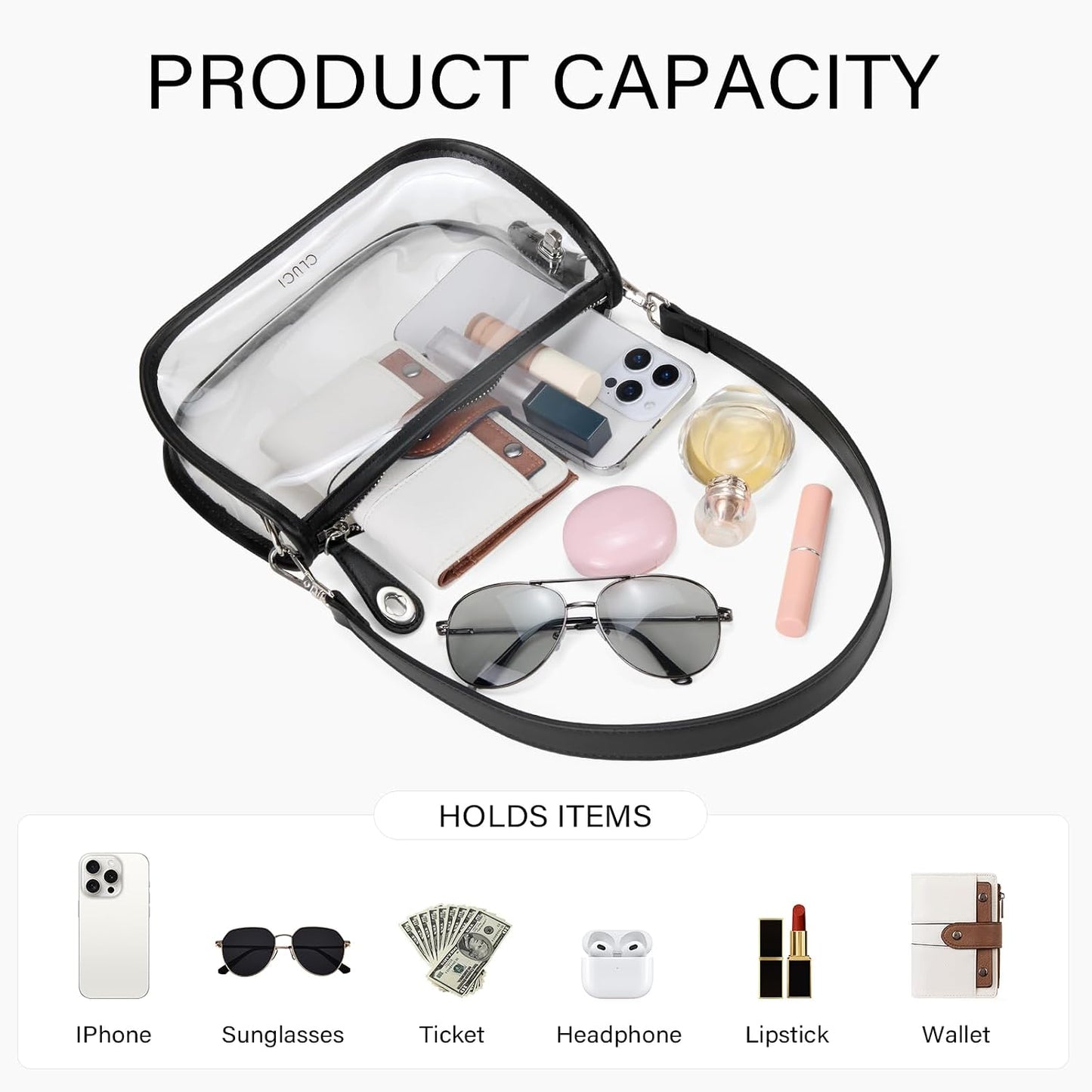 Clear Purse Crossbody Bag for Women - Transparent Shoulder Bag for Concerts and Sports Events
