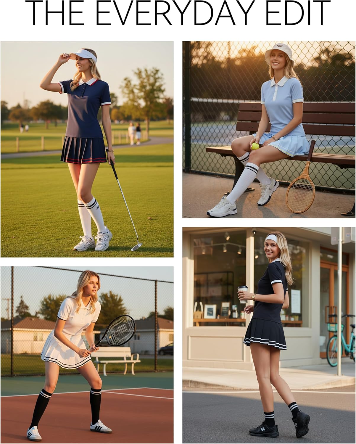 Mudere Womens 2 Piece Tennis Skirt Set, Ribbed Polo Top High Waisted Pleated Skort with Shorts, Golf Pickleball Outfit