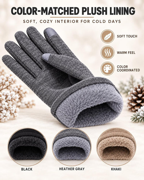 3 Pairs Women's Winter Touchscreen Gloves - Windproof Fleece Lined Warm Texting Mittens