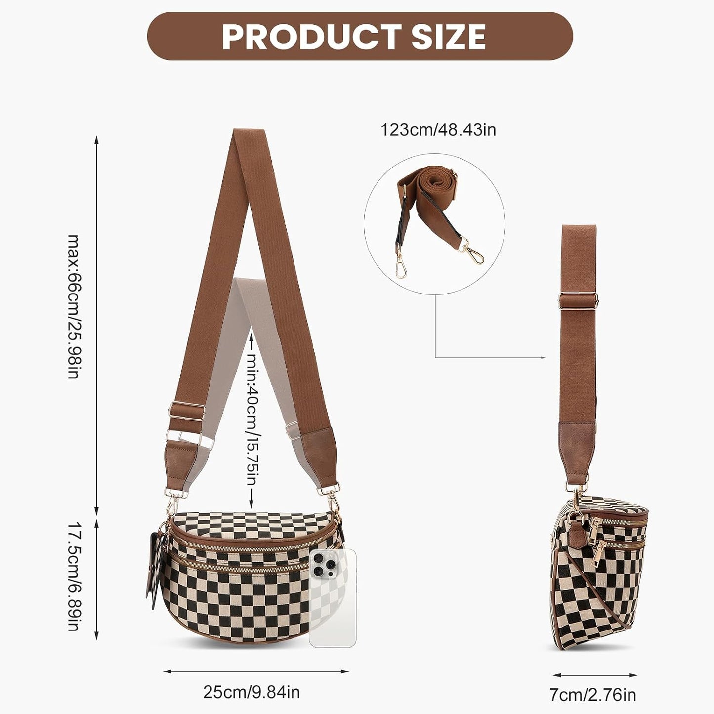 Checkered Crossbody Bum Bag for Women - Large Trendy Belt Purse for Daily Use