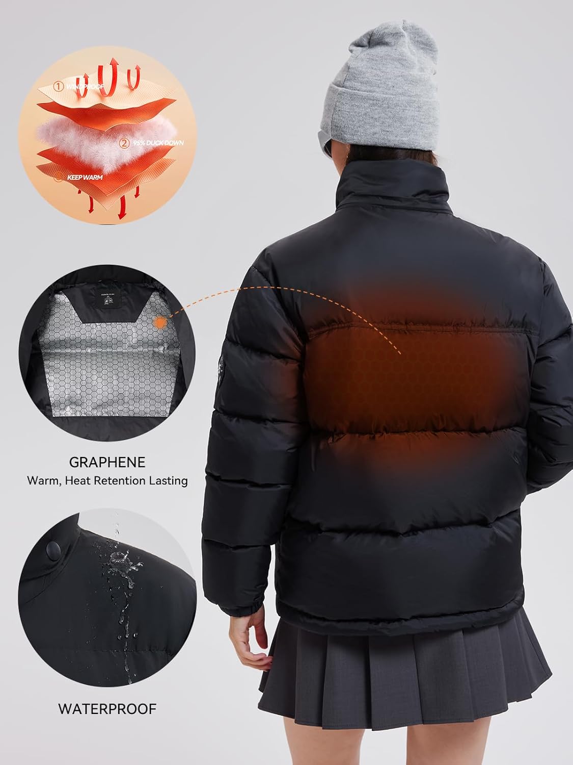 Airfree Women's 800-Down-Fill Puffer Jacket Winter Wind Resistant Water Repellent Warm Zip Pockets Hooded Down Outwear Coat