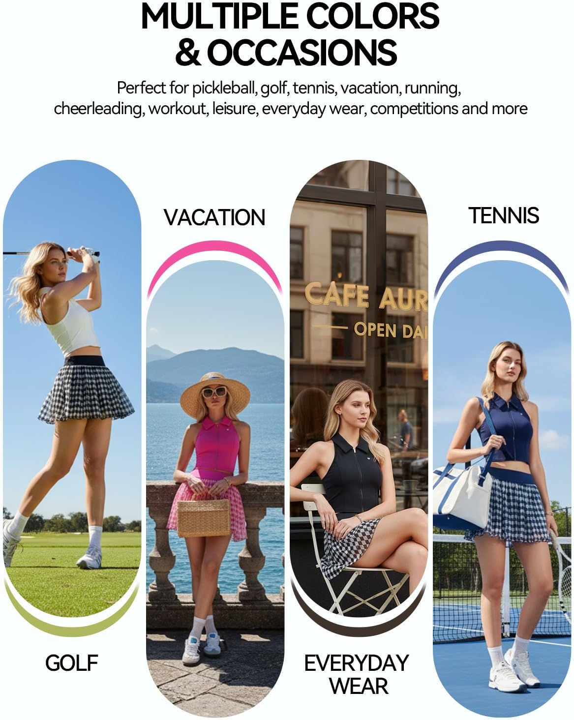 Women's 2 Piece Tennis Skirt Set - Flowy Mesh Pleated Mini Skirt & Full Zip Crop Top