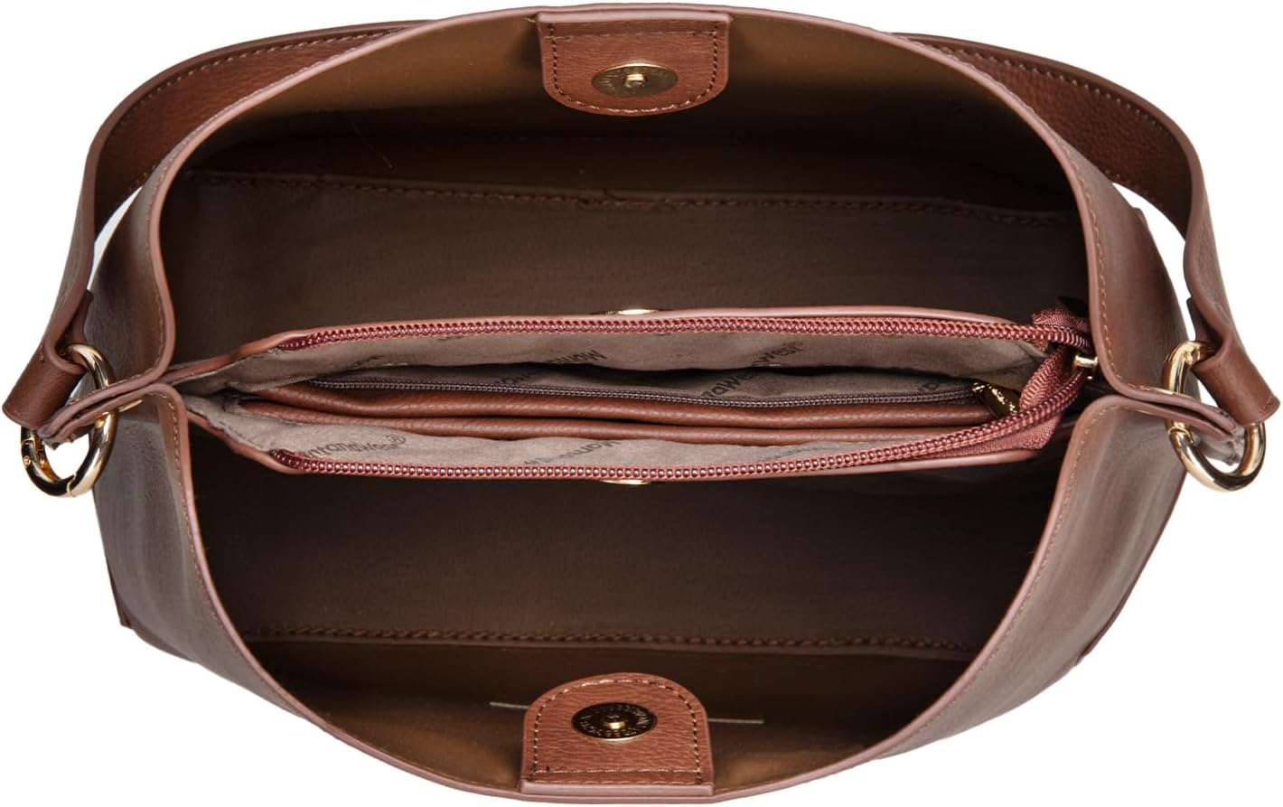 Medium Hobo Purse for Women - 3-Compartment Vegan Leather Bucket Bag with Crossbody Strap