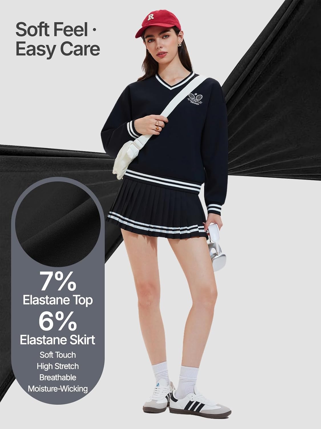 Women's Long Sleeve Tennis Skirt Set - 2 Piece Golf Outfit with V-Neck Sweater & Skort