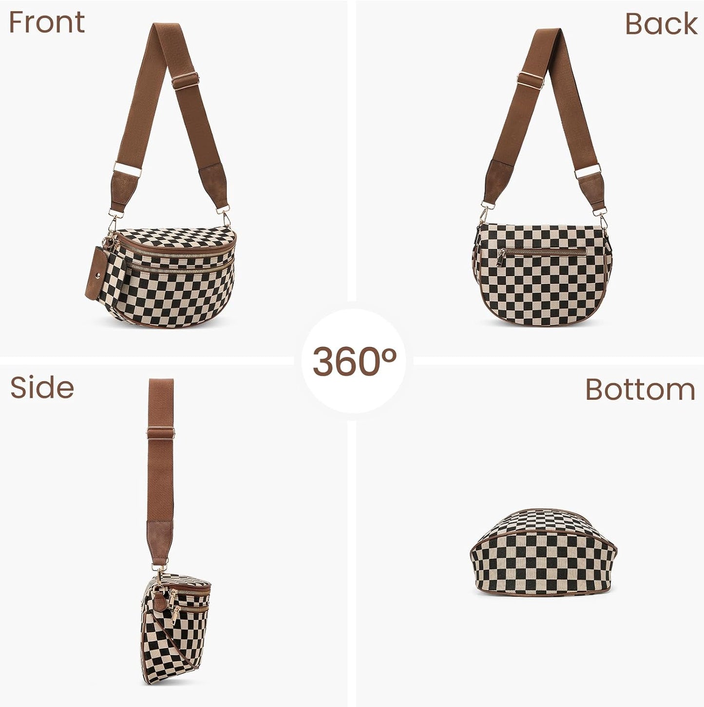 Checkered Crossbody Bum Bag for Women - Large Trendy Belt Purse for Daily Use