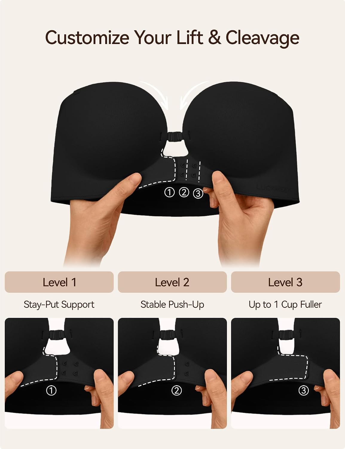 Strapless Front Closure Push Up Bra — Stay-Put, Wireless & Seamless