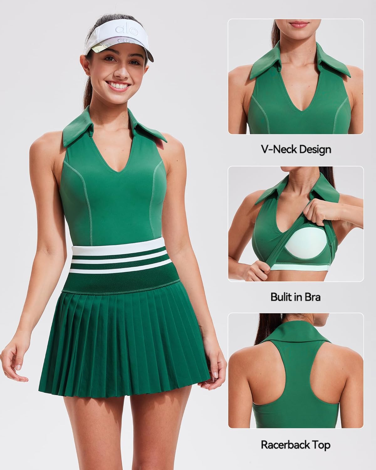 Two Piece Tennis Skirt Set for Women Racerback Color Block High Waisted Pleated Golf Outfits