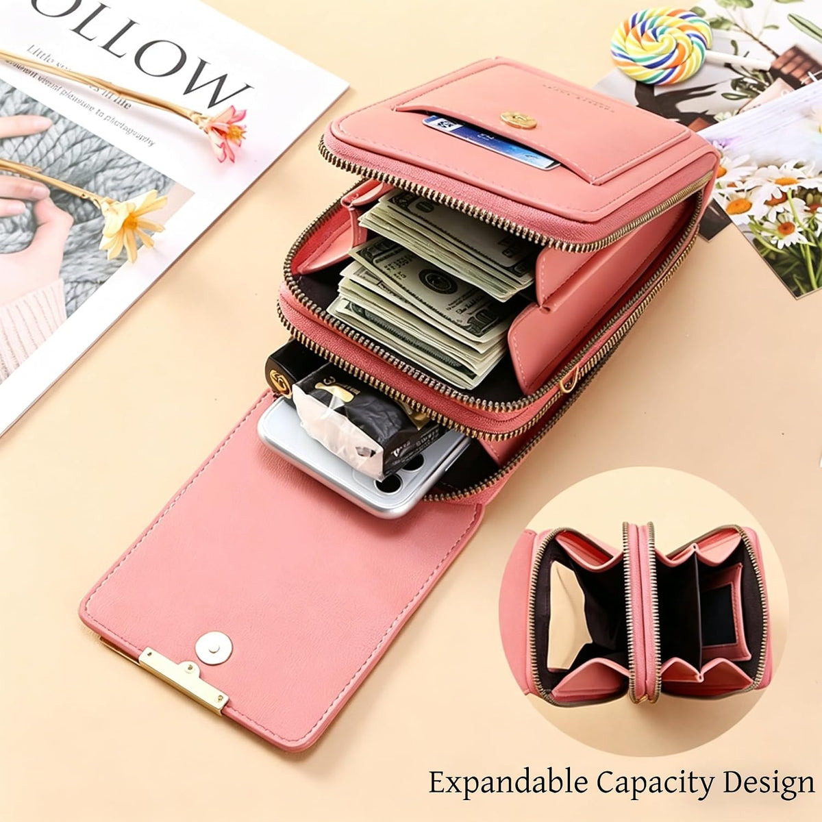 Touchscreen Phone Crossbody Bag for Women, RFID Blocking PU Leather Anti-Theft Wallet
