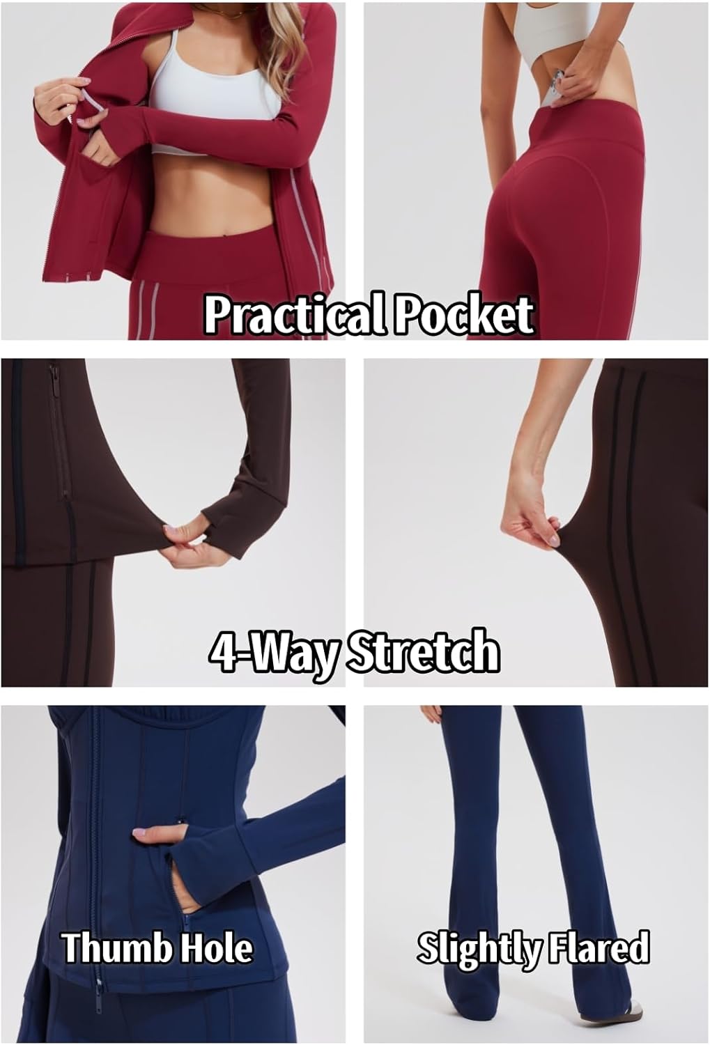 AFZ Women's Bodycon Two Piece Tracksuit Zip-Up Sweat Set with Contrast Striped Flared Joggers Travel Suit