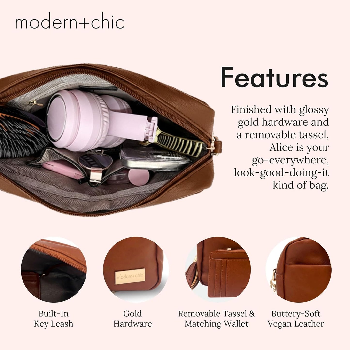 Small Vegan Leather Crossbody Purse for Women with Adjustable Strap and Matching Wallet