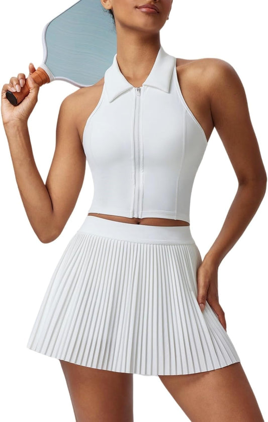 AFZ Women Pleated Tennis Skirt Set Two Piece Racerback Golf Outfits Pickleball Dresses with Shorts