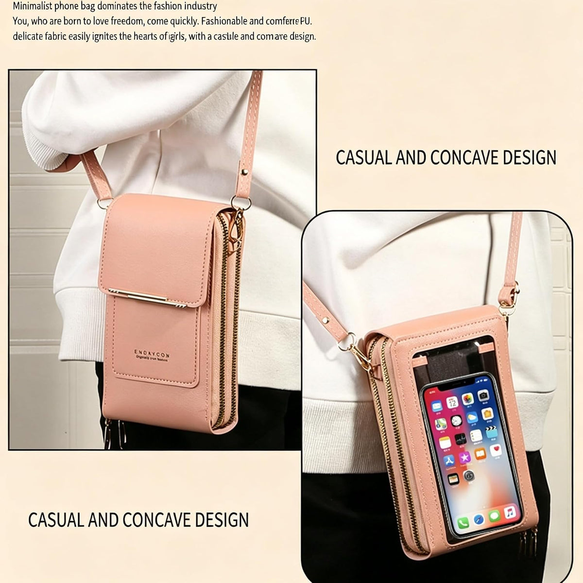 Touchscreen Phone Crossbody Bag for Women, RFID Blocking PU Leather Anti-Theft Wallet