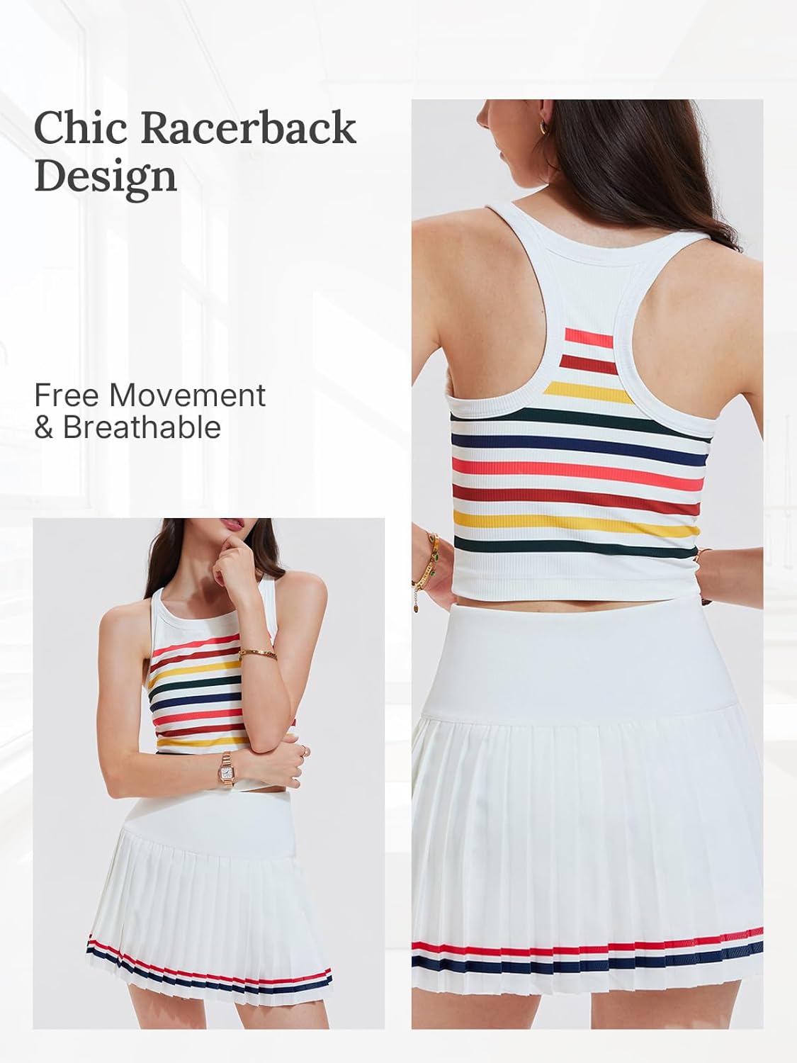 Women's 2 Piece Tennis Skirt Set - Racerback Tank Top and High Waisted Golf Skort Activewear