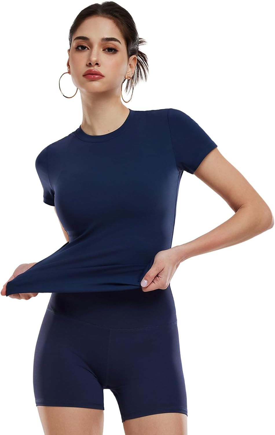 Women's 2 Piece Workout Set - Slim Fit Crew Neck T-Shirt & High Waisted 4 Inch Athletic Shorts