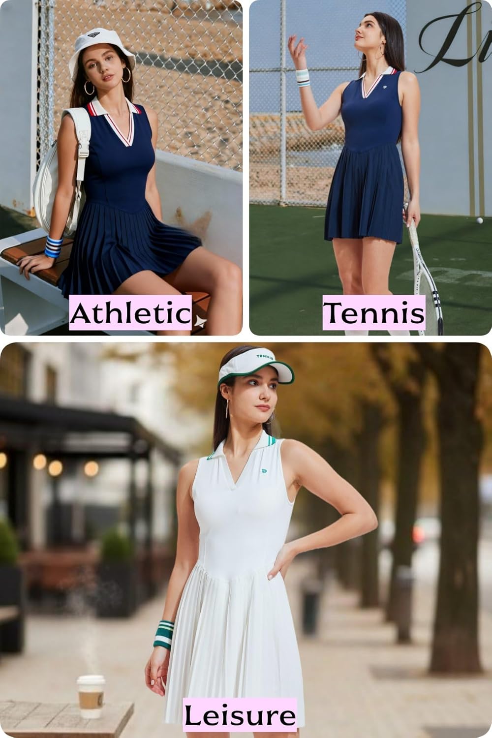 AFZ Women Pleated Golf Casual Polo Dress with Shorts V Neck Tennis Pickleball Athletic Outfits
