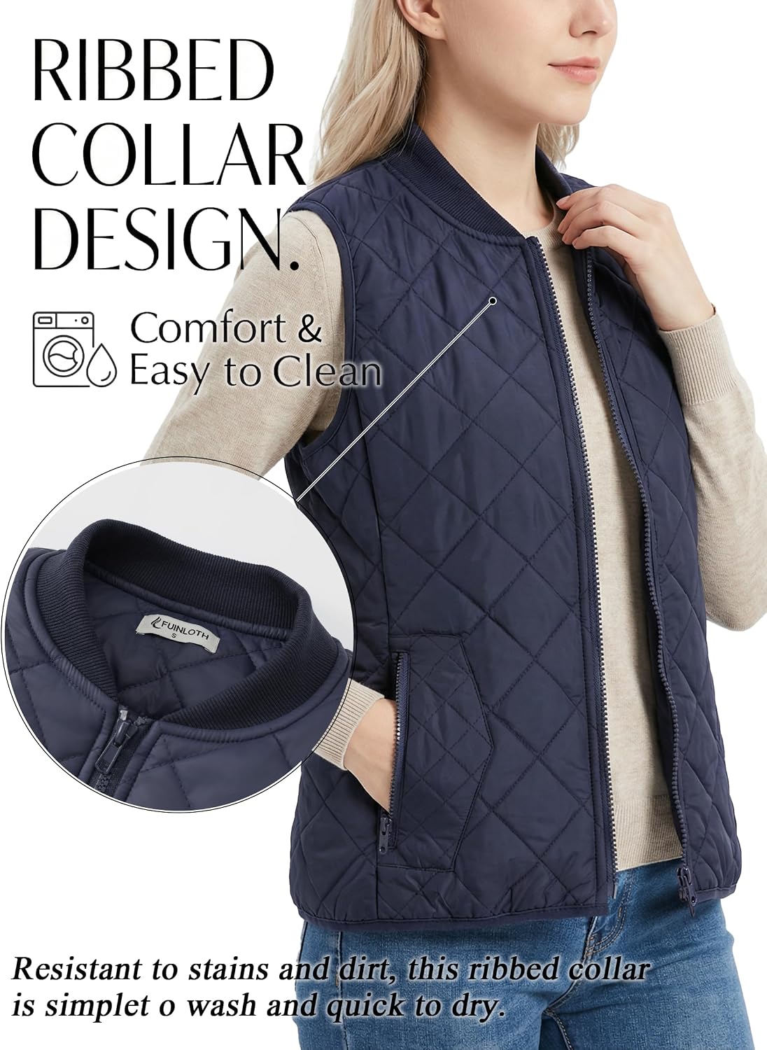 Womens Lightweight Quilted Vest - Zip Up Sleeveless Padded Gilet for Fall