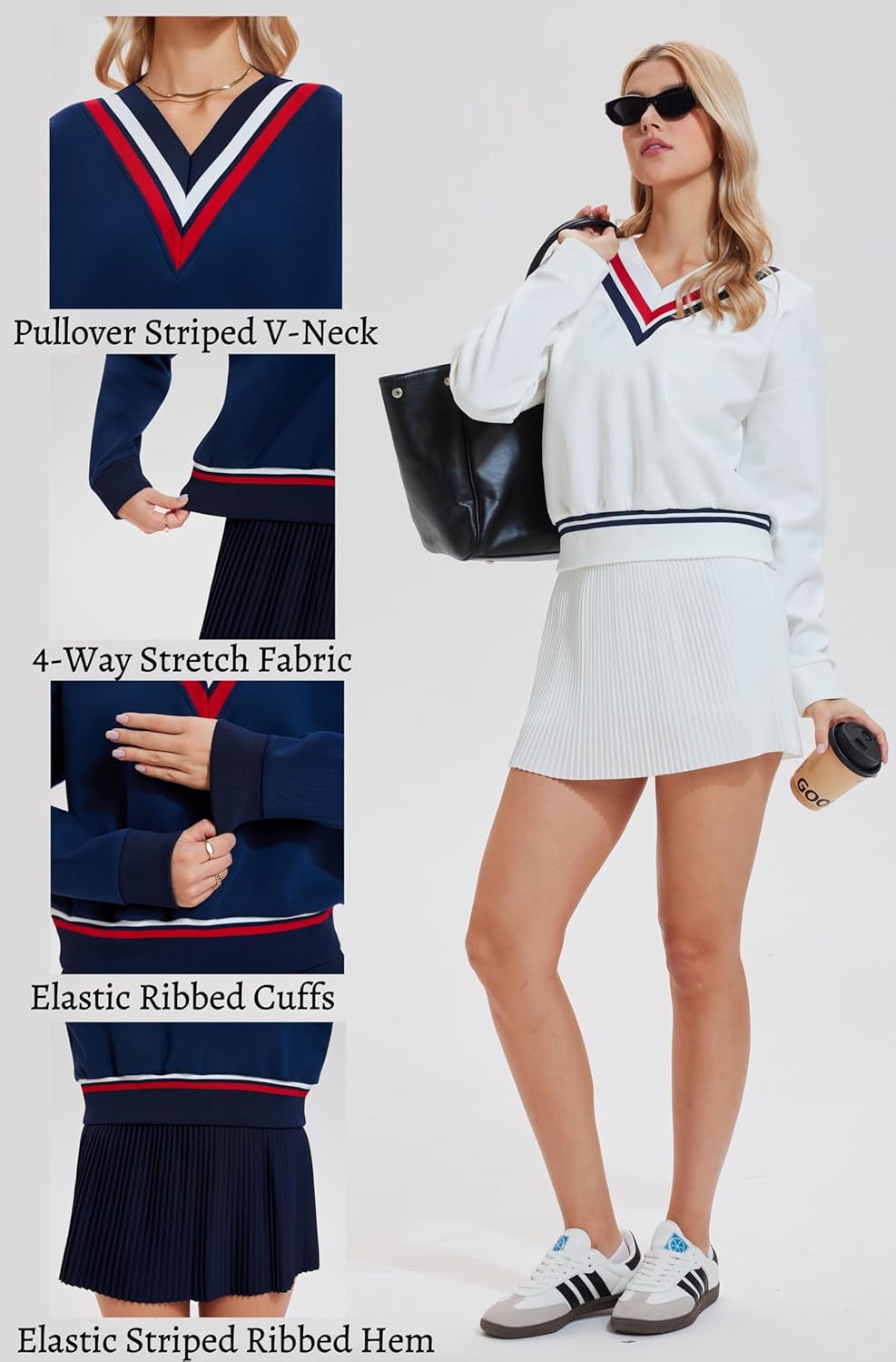 AFZ Two Piece Tennis Sets for Women Casual Sweatshirt Skirt Set Long Sleeve Golf Sweatsuits Athletic Tennis Outfits