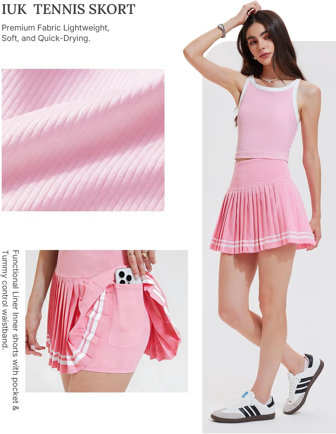 Women's 2 Piece Tennis Skirt Set - Racerback Tank Top and High Waisted Athletic Skort for Golf