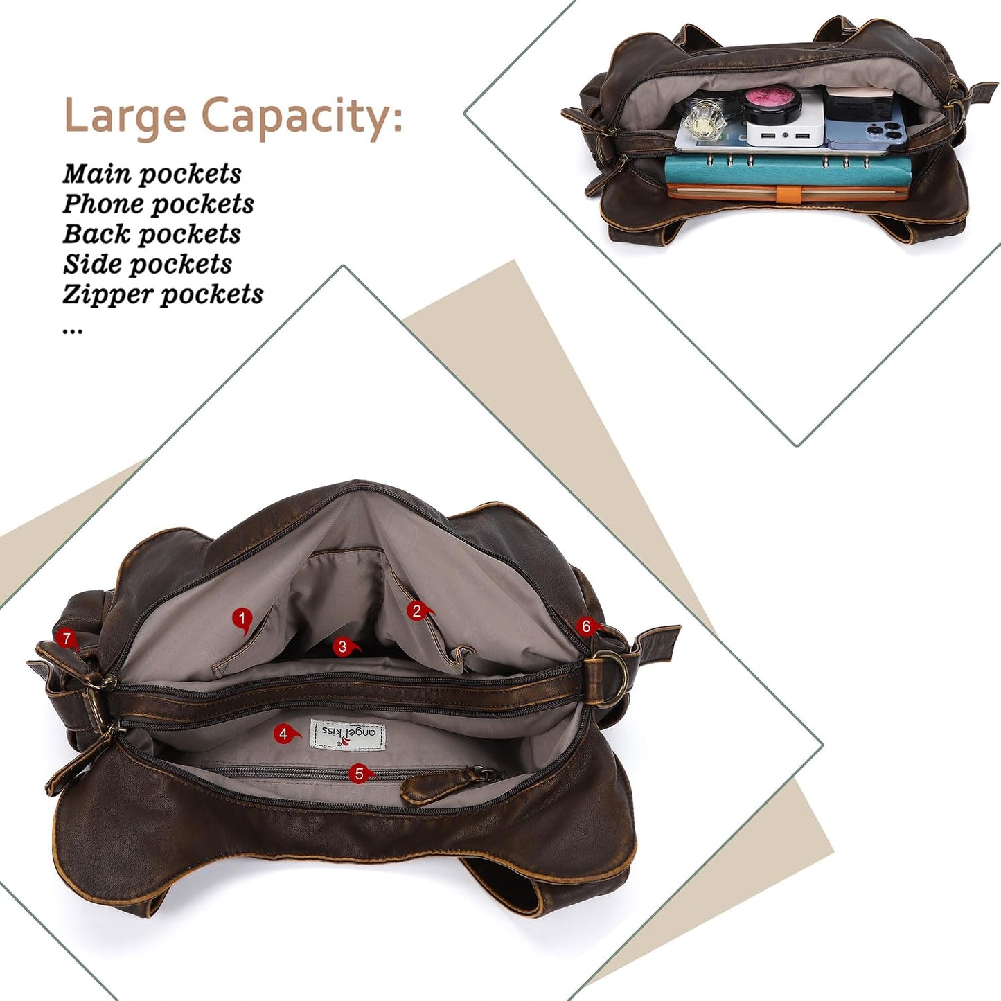 Hobo Purses and Handbags for Women - Large Daily Shoulder Bag and Satchel with Multiple Pockets